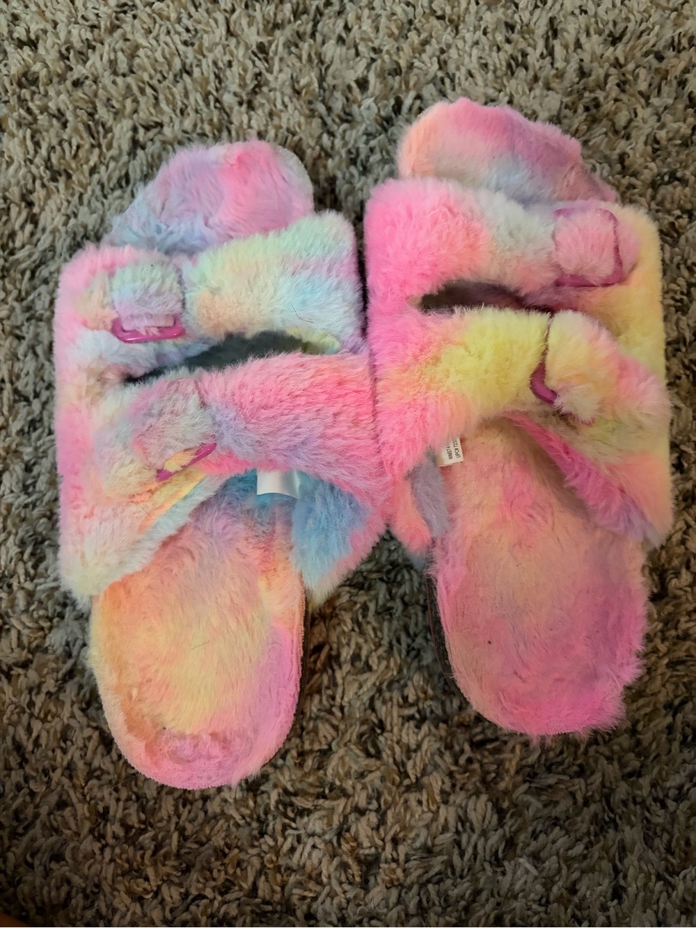 Fuzzy Rainbow Pastel Slide Sandals